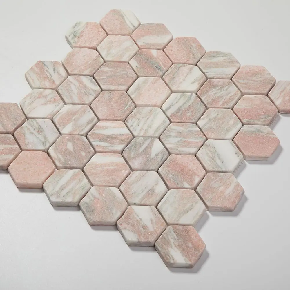 Норвежская шестиугольная мраморная мозаика, розовая шестиугольная мозаичная плитка