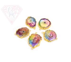 Solar cuarzo Latón chapado en oro Natural Multi piedra preciosa CZ hecho a mano bisel joyería encanto piedra natal Boho conector - Product Image 2