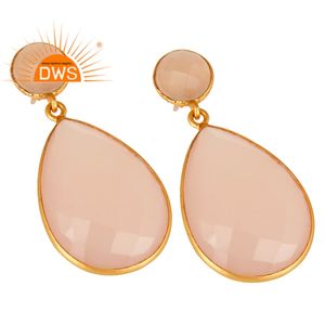 Rose Chalcedony Gemstone Earrings Suppliers <b>Chunky</b> Designer 925 <b>Silver</b> Gold Plated Drop Earrings Jewelry Classic Collection - Product Image 2