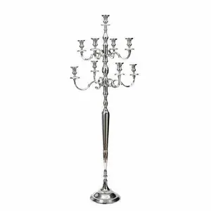 Candelabri da pavimento decorativi per grandi eventi placcati in nichel a nove braccia personalizzati all'ingrosso