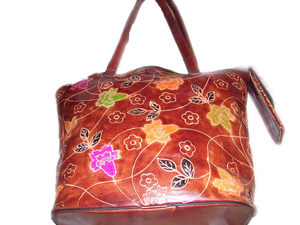 Geometric Genuine Leather Shoulder <b>Bag</b> <b>with</b> <b>Zip</b> Closure Bohemian Style Two Handles All Seasons Shopping <b>Tote</b> Thermal Embroidery - Product Image 4