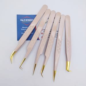 Pinzas de extensión de pestañas de acero inoxidable de Color desnudo sostenible, herramientas de maquillaje antiestáticas curvas rectas, pestañas postizas - Product Image 5