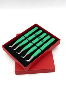 Pince à épiler d'extension de cils en acier inoxydable de revêtement de poudre de vert de céleri de Style professionnel avec vos propres outils de beauté de Logo personnalisé - Product Image 4