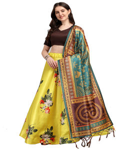 Tendance organza feuille de soie impression travail lehenga choli avec dentelle travail dupatta réception porter meilleur prix textile vêtement vêtements - Product Image 4