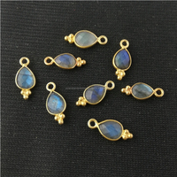 Pendentif Breloque Fantaisie en Argent Sterling de Bonne Qualité, Labradorite Taillée Poire, Sertie de Bagues, Plaqué Or, pour Soirée