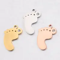 Wholesale Baby Feet Charms For Necklace Jewelry Making Stainless Steel Polished Inlaid Rhinestones Handmade DIY Jewelry
