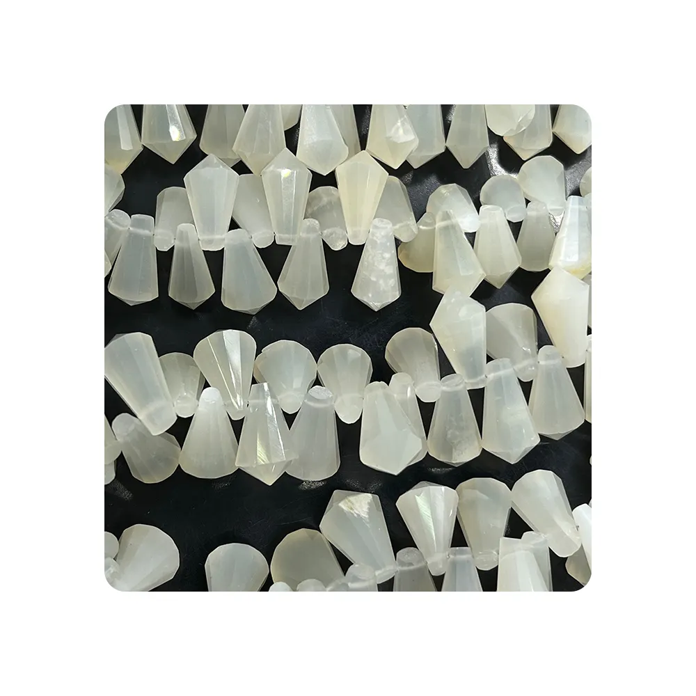 Wholesale White Moonstone Faceted Lady-finger Shape 7x14mm Approx. 8 Inches Gemstone Beads for Jewelry Making