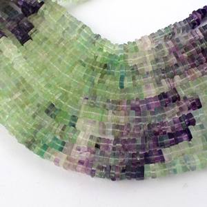 Multi Fluorite Lisse Forme Carrée Cristaux de Pierres de Guérison Brin de Perles pour Bijoux Grreen Violet Certifié Tiers - Product Image 1