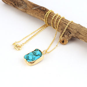 Collar con colgante de piedra Natural, cadena de eslabones con textura chapada en oro, de color turquesa, para regalo, venta al por mayor de fábrica - Product Image 5