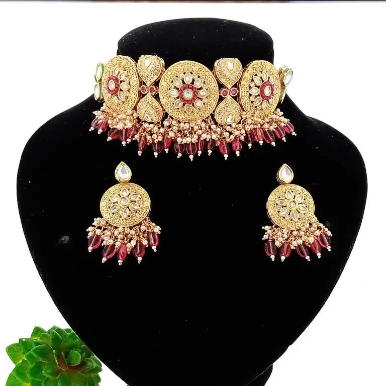 Kundan — ensemble de colliers vernis or pour femmes, bijoux indiens de haute qualité, nouvelle collection