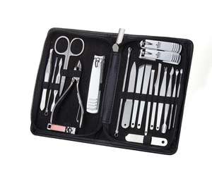 Kit de Manicura y Pedicura de Alta Calidad de 20 Piezas, Juego de 3 Cortaúñas en Estuche de PU para Hombres, Cuidado Personal <span class=keywords><strong>FLYHIGH</strong></span> FH115 Negro y Rojo - Product Image 1