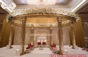 Hermoso Mandap con Diseño Tallado en Dorado, Decoración para Bodas Indias en EE. UU., Mandap Hexagonal Tallado en Dorado, Texas - Product Image 2