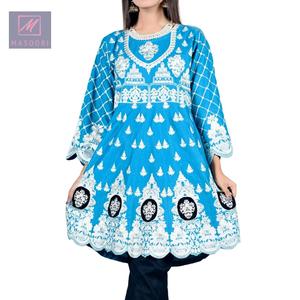 High Quality Cotton <b>Kurti</b> with Jeans Trouser Latest Design Indian Embroidery Frock Style Pakistani Clothing - Product Image 1