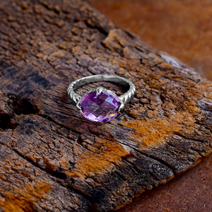 Elegante forma ovalada amatista piedra preciosa anillo de plata esterlina hecho a mano púrpura banda de piedras preciosas para fiestas fabricante directo - Product Image 1
