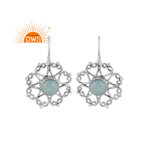 ออกซิไดซ์925สเตอร์ลิงเงินธรรมชาติคู่อเมซอนไนท์คริสตัลอัญมณีดอกไม้ดีไซน์แบบห้อยต่างหูเครื่องประดับผู้ผลิต - Product Image 1