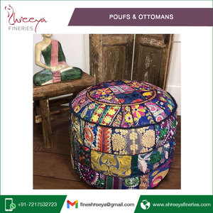 Indian Handmade Bohemian Design Square <b>Poufs</b> & Ottomans Vintage Kantha Pattern at Bulk Price - Product Image 2