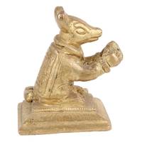 Sculpture de Rat Doré en Laiton Fait Main Tenant un Fruit, Figurine Décorative, Pièce Maîtresse, Cadeau, Décoration Moderne de Noël
