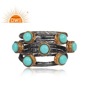 ธรรมชาติเทอร์ควอยซ์แหวนออกแบบเครื่องประดับเงินผู้ผลิตสองโทนชุบ925เครื่องประดับแหวนเงินผู้ผลิต - Product Image 2