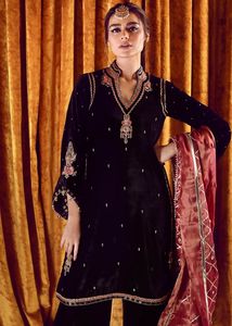 NEW BEAUTIFUL EMBROIDERY ON BEAUTIFUL VELVET KAMEEZ, <b>PANT</b> DRESS--for Party-WEAR & WEDDING @ 2021 - Product Image 2