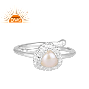 Cabochon de perles en argent Sterling pour femme, bague en pierres précieuses, perles empilables, ajustable - Product Image 1
