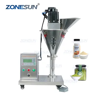 Zonesun máquina de enchimento de pó acrílico, máquina de enchimento de pó de proteína semi-automática para frasco de café, talco