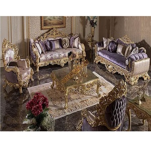 Canapé traditionnel français en bois massif sculpté, ensemble de canapés haut sculpté pour la maison de salon - Product Image 1