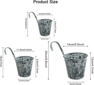 Of3 — Pots de planteur suspendus Vintage en métal, seau de jardin rustique porte-Pot pour plantes, clôture murale, balcon - Product Image 6