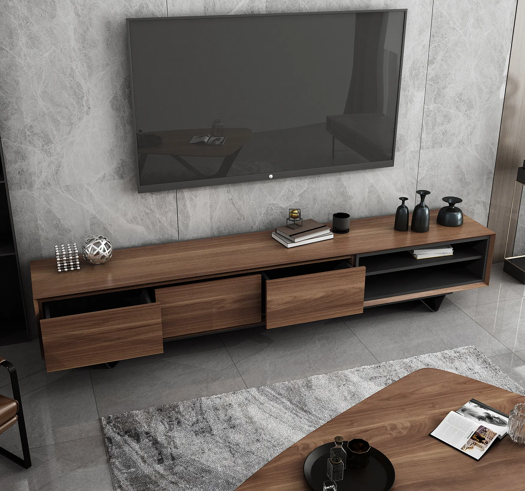 ATUNUS toptan çin mal basit ahşap modern mobilya dolapları raflı dolap tasarım TV tezgah