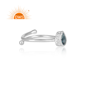 Anillo de piedras preciosas de Topacio Azul de Londres, banda ajustable, Plata de Ley 925, anillo fino, fabricante de joyería - Product Image 3