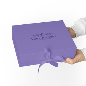 Purple Magnetic Foldable Paper Luxury Box With Ribbon And Custom Logo For Wedding