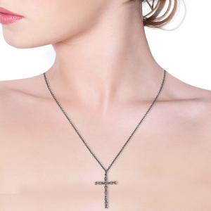 Champagne Baguette Diamant Croix Religieuse 925 Oxydé Pendentif Fait Main En Argent En Gros Bijoux Unisexe - Product Image 3