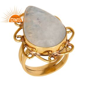 Pear Shape Rainbow <b>Moonstone</b> Ring Jewelry Wholesale Antique Fashion Gold Plated Brass Statement Ring Jewelry Manufacturer - Product Image 1