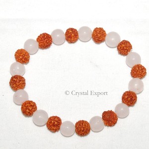 Best Saler of Rose Quartz With Rudraksha Bracelets : Rose Quartz With Rudraksha Bracelets for Sale Handmade Healing <b>Mascot</b> Style - Product Image 1