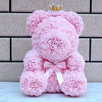 BLH mahkota bunga sabun bahan PE alami, mahkota berlian Teddy Bear hadiah Hari Valentine dengan kotak hadiah mewah 38cm