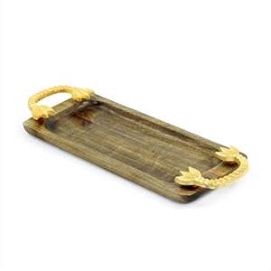 Plateau de service en bois d'acacia pur avec poignée en métal fait à la main couleur et design personnalisés pour la maison, le restaurant, le bar et l'hôtel. - Product Image 3