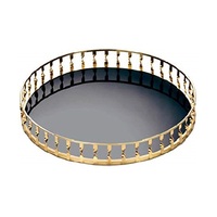 Plateau en verre ovale en métal noir de haute qualité avec revêtement poudré, plateau miroir design moderne et élégant avec poignée, compatible lave-vaisselle