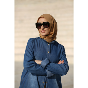 Conjunto de túnica vaquera de manga corta con fondo redondeado, vestido musulmán modesto, estilo islámico - Product Image 1