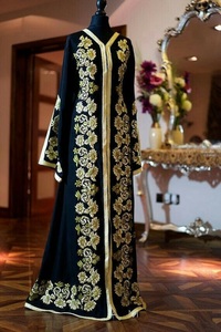 NEWLY--EMBROIDERY OF DABKA,CRYSTAL BEADS,GLASS STONE WORK ON NAVY BLUE VELVET CAFTAN DRESS FOR PARTY-WEAR @ 2022 - Product Image 2