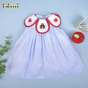 Trường Apple in 100% cotton trẻ em của cô gái smock DRESS OEM ODM tùy chỉnh handmade mùa đông A-line Midi bán buôn bb2847 - Product Image 2