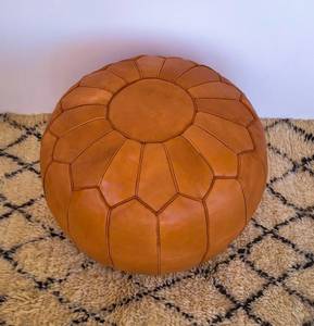 Moroccan Leather <b>POUF</b>, BROWN <b>Pouf</b>, Moroccan <b>Pouf</b> - Product Image 1
