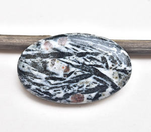 Cabochon en pierre précieuse naturelle Hornblende de haute qualité, forme ovale, taille personnalisable, couleurs gris, noir, blanc, fait main, pour nail art - Product Image 2