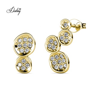 Asymmetrical Colette <strong>Quirky</strong> Stud Earrings Daisini Embellished with Swarovski Crystals 18K Gold Plated Accessory for Woman - Product Image 1