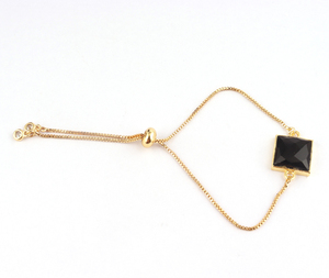 New Arrival square Shape Faceted Black Onyx & Cz Slider Chain <b>Bracelet</b> Gold Plated Adjustable Handmade Collet Setting Jewelry - Product Image 2