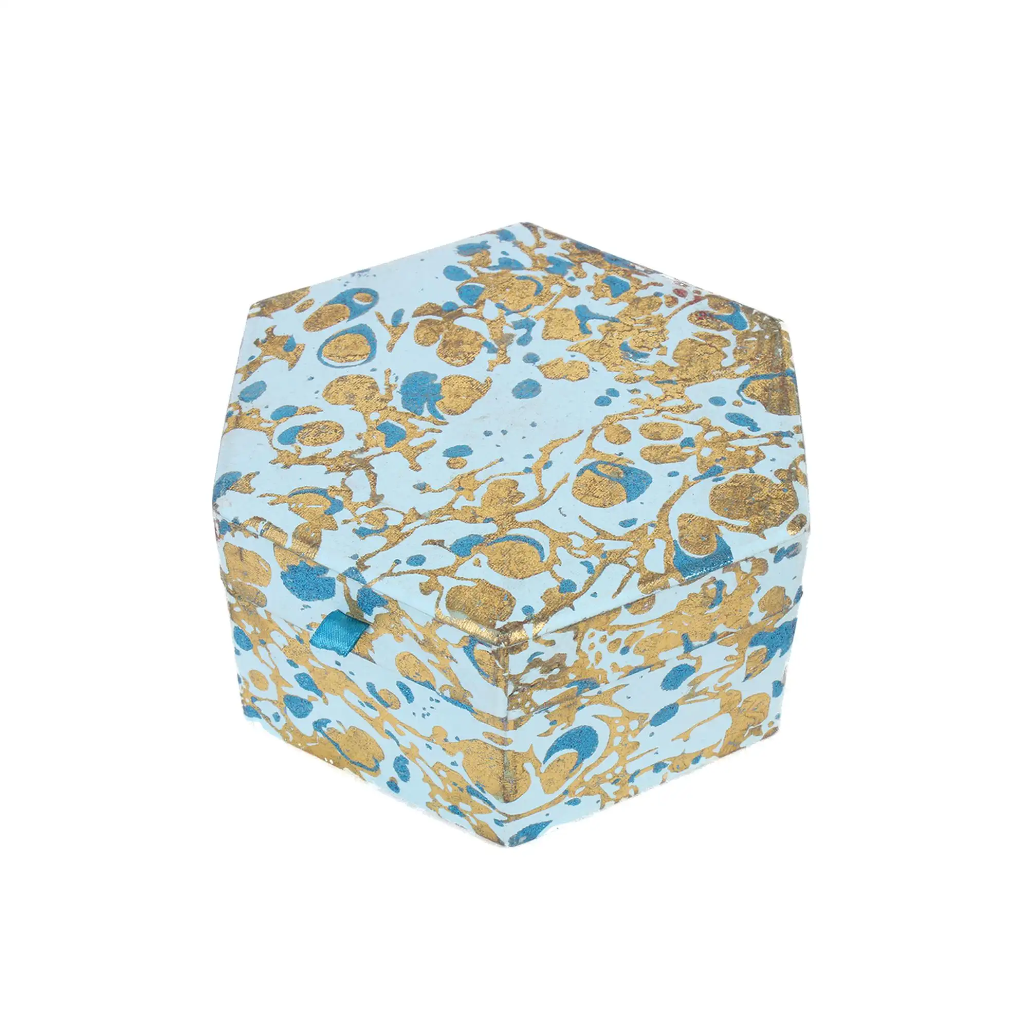 Caja de almacenamiento de cartón de diseño con estampado Floral hexagonal, joyería hecha a mano con espejo y caja azul de lujo, el mejor precio