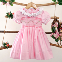 Jolie robe pour petites filles, décontractée, 100% coton, rose, à dentelle et à motifs géométriques, par Babeeni-LD421