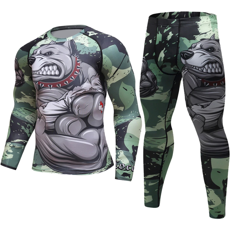 Men Sports Running Suit Jogging Gym Training MMA Rash Guard Male Clothing Man Compression Tight pants T-shirt Leggings