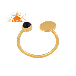 Designer Handmade 925 Sterling Silver 18K Gold Plated Natural Black Onyx Gemstone <b>Adjustable</b> <b>Ring</b> Jewelry Manufacturer - Product Image 1