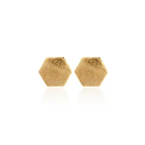 Gold Plated Hexagon Design Brass Metal Stud Earring Jewellery For Social Gathering and Gift Earring Jewelry, Mode Joyas, E-308