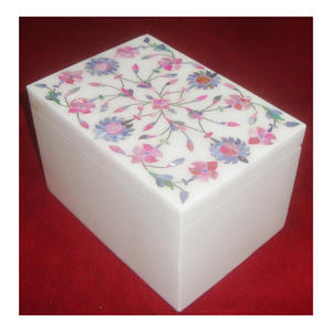 Caja de joyería de mármol con incrustación de perla Natural, Rectangular - Product Image 1