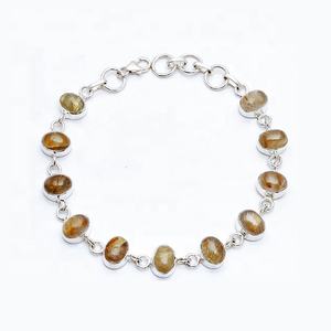 Natural Golden Rutile Gemstone <b>Bracelet</b> Solid 925 Sterling <b>Silver</b> Jewelry <b>Bracelets</b> Manufacturer - Product Image 1
